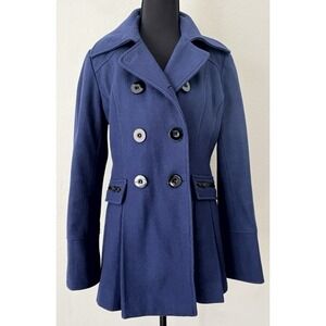 Vintage 90s Moda Intl Military Wool Blend Pea Coat Blue Double Breasted Capsule